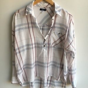 BDG Hi Lo Henley White Plaid Shirt